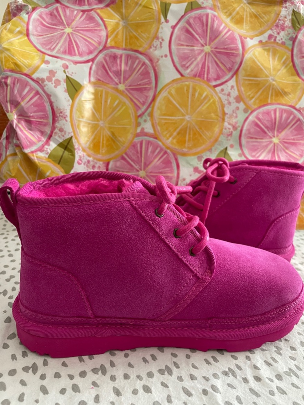 UGG Kids Hot Pink Suede Lace-Up Ankle Boots US 5, UK 4 NEW